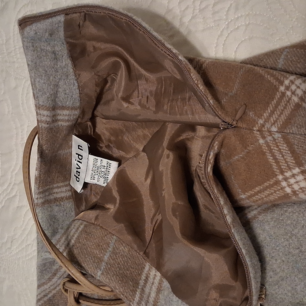 Wool Plaid A-Line Long Skirt in Brown and Gray - Picture 3 of 9